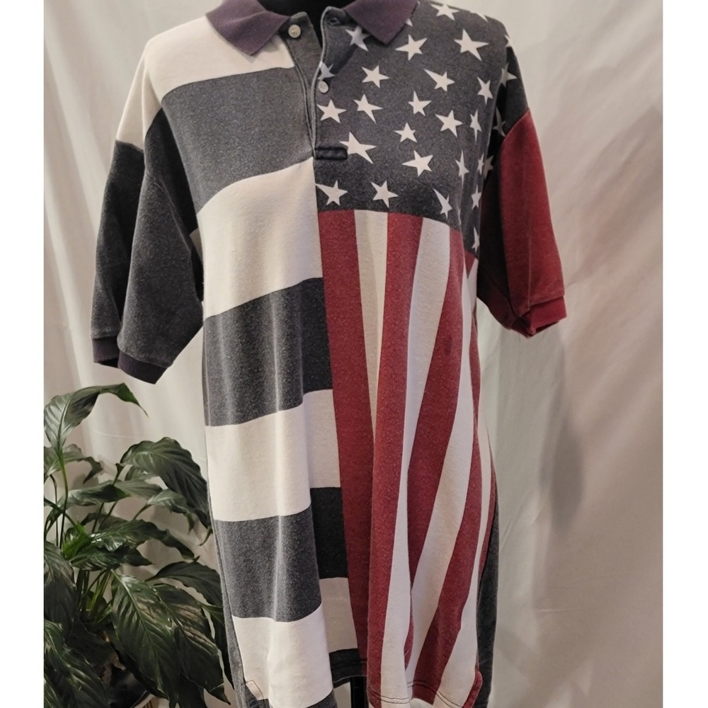 Knights of Round Table Mens USA Flag Polo Shirt Stars Stripes Cotton Medium M‎